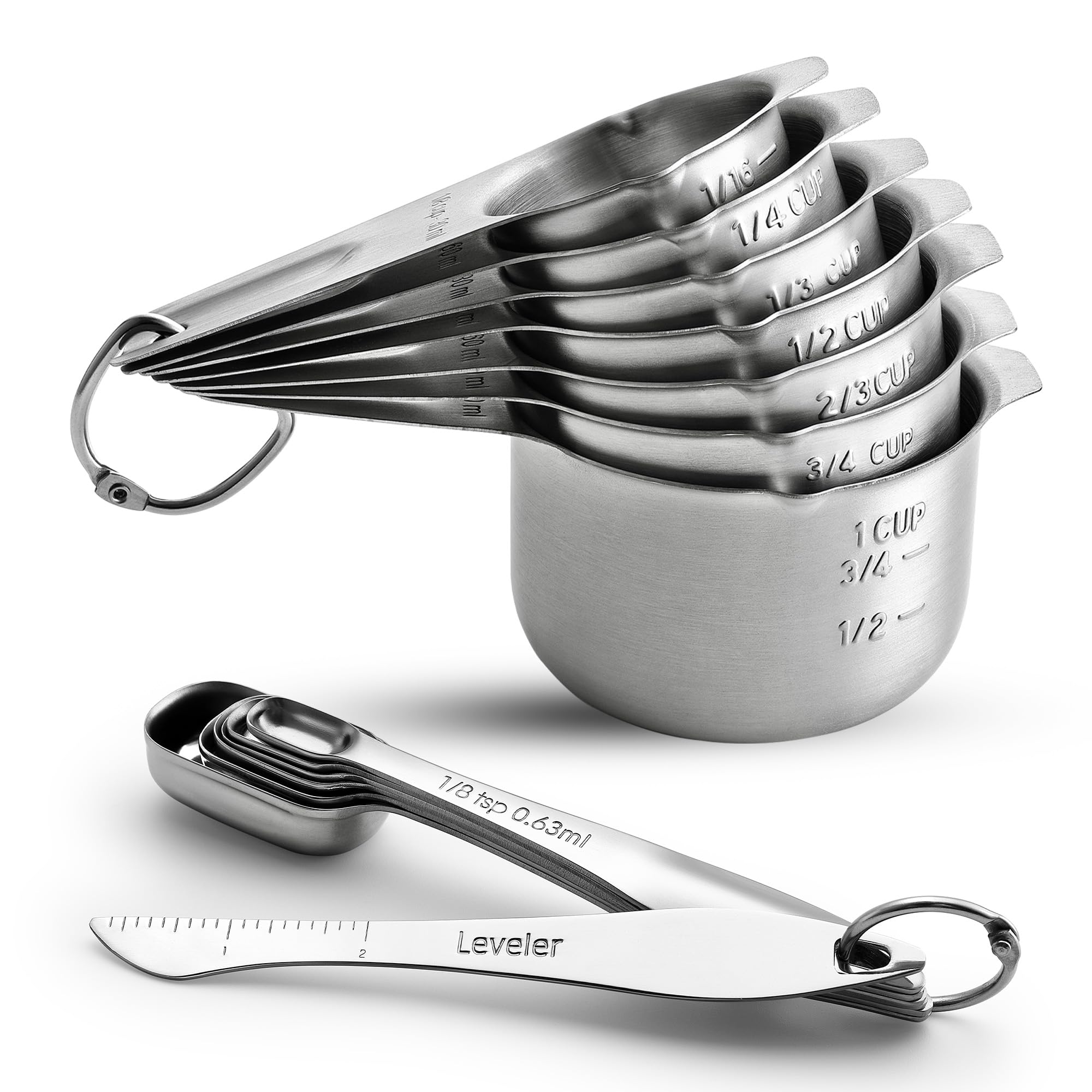 Spring Chef stainless steel measuring cups with leveler for precise baking and leveling