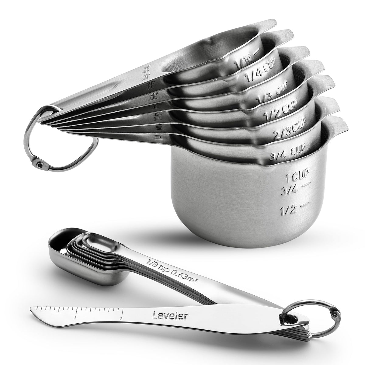 Spring Chef stainless steel measuring cups with leveler for precise baking and leveling