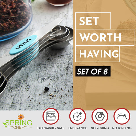 Spring Chef stainless steel spoons, magnetic storage to declutter the drawer.