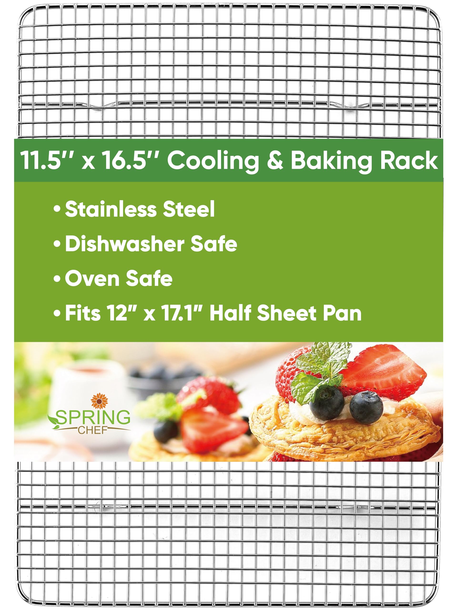 Spring Chef stainless steel rack, oven-safe up to 575°F for high-heat baking