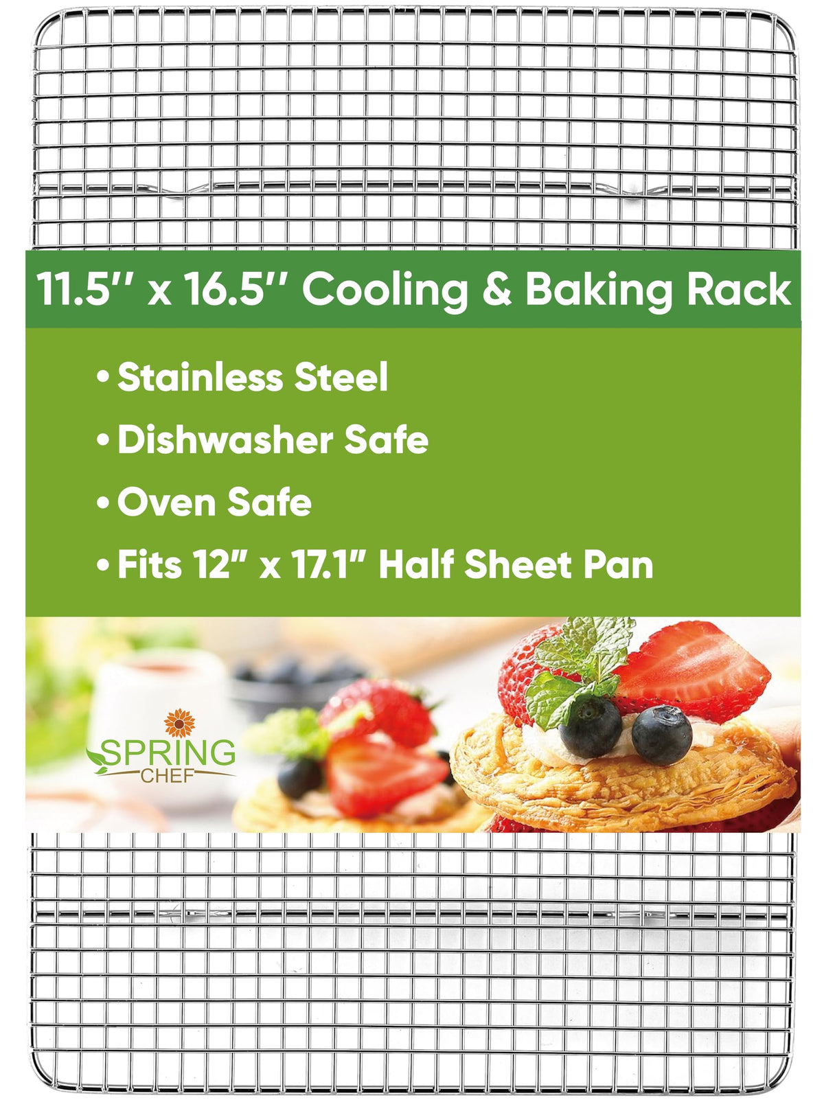 Spring Chef stainless steel rack, oven-safe up to 575°F for high-heat baking