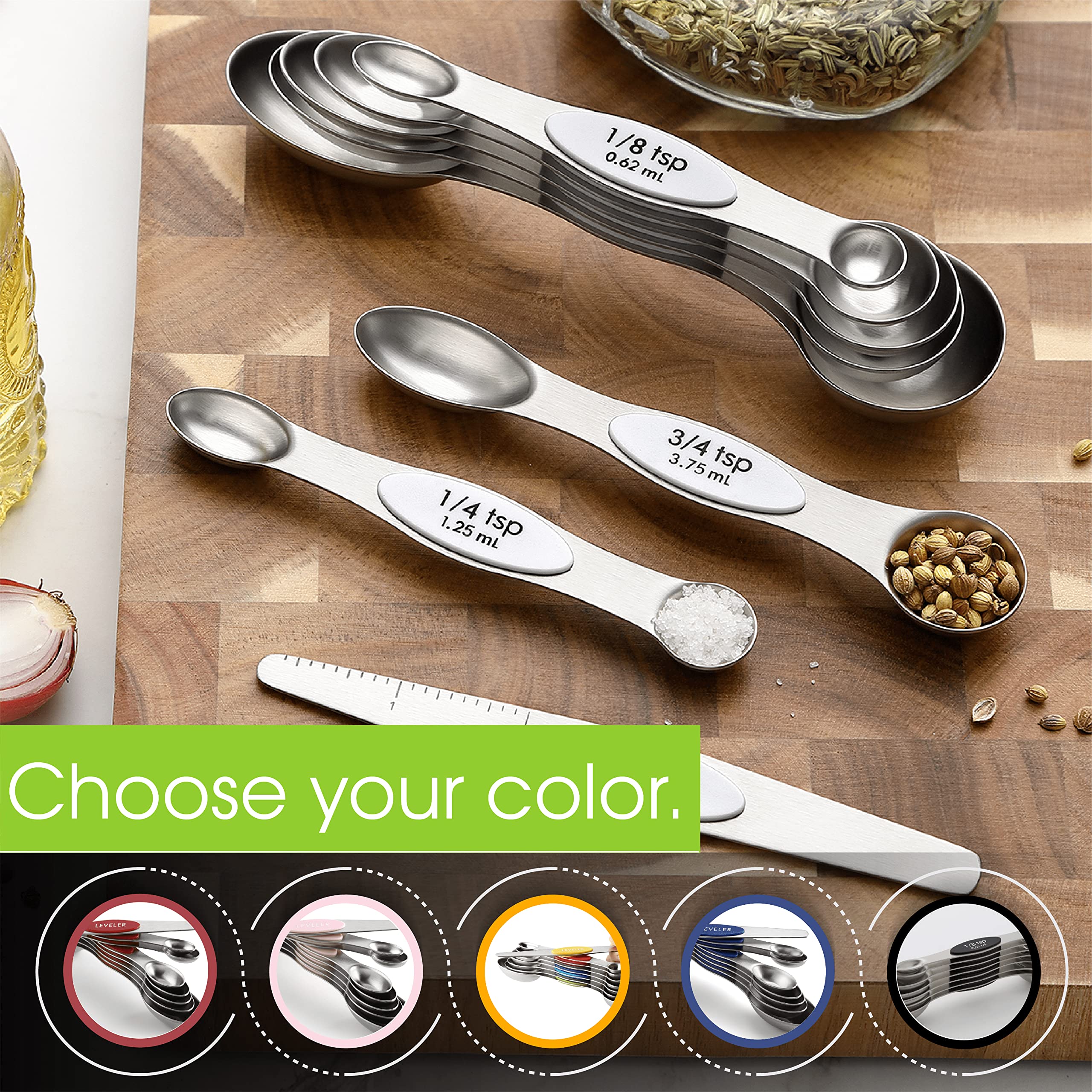 Spring Chef measuring spoons feature clear US and metric markings