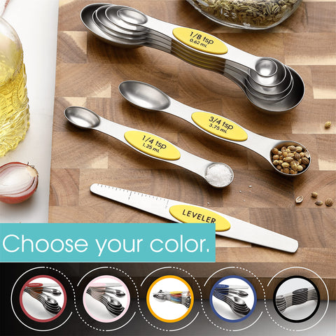 Spring Chef spoons show US and metric markings for clear measurements.