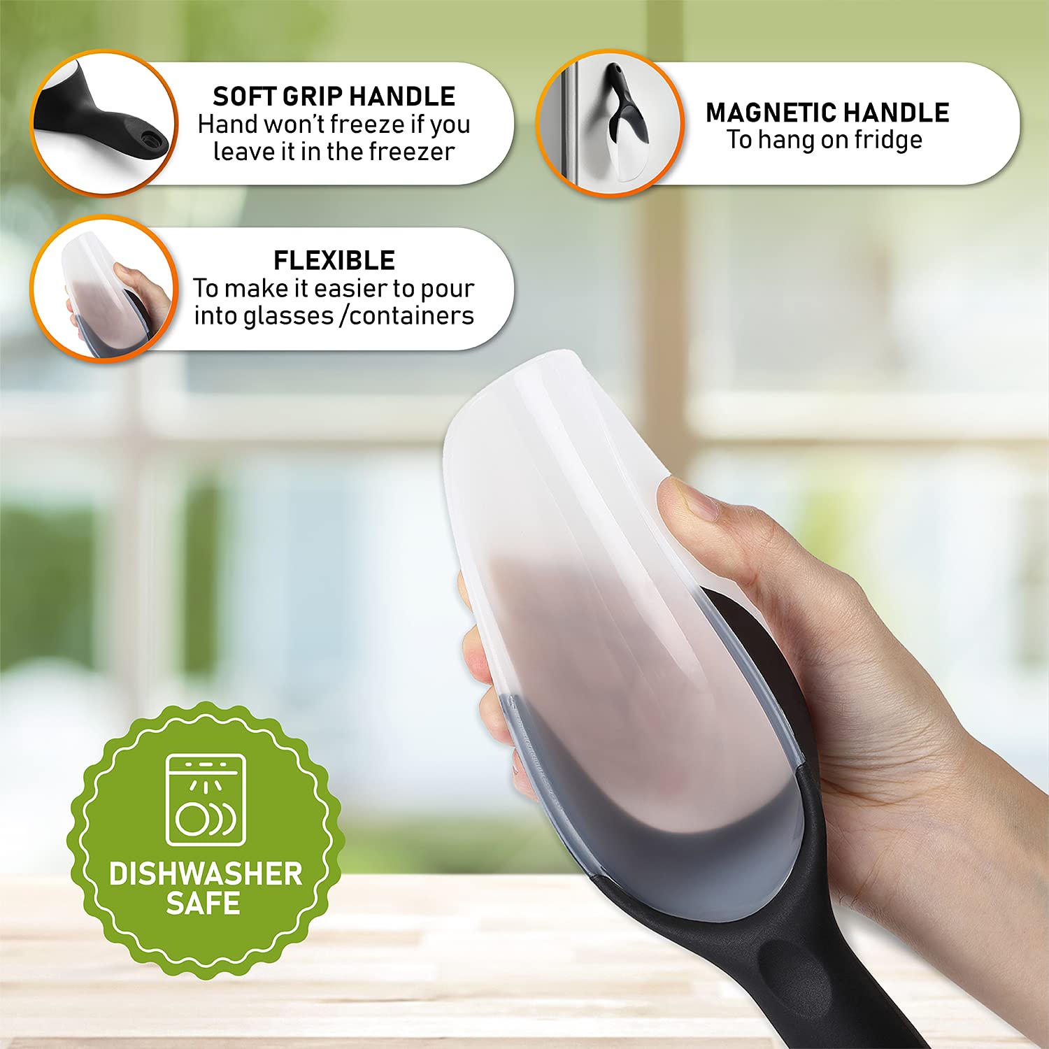 Spring Chef versatile scoop for ice, rice, and popcorn tasks.