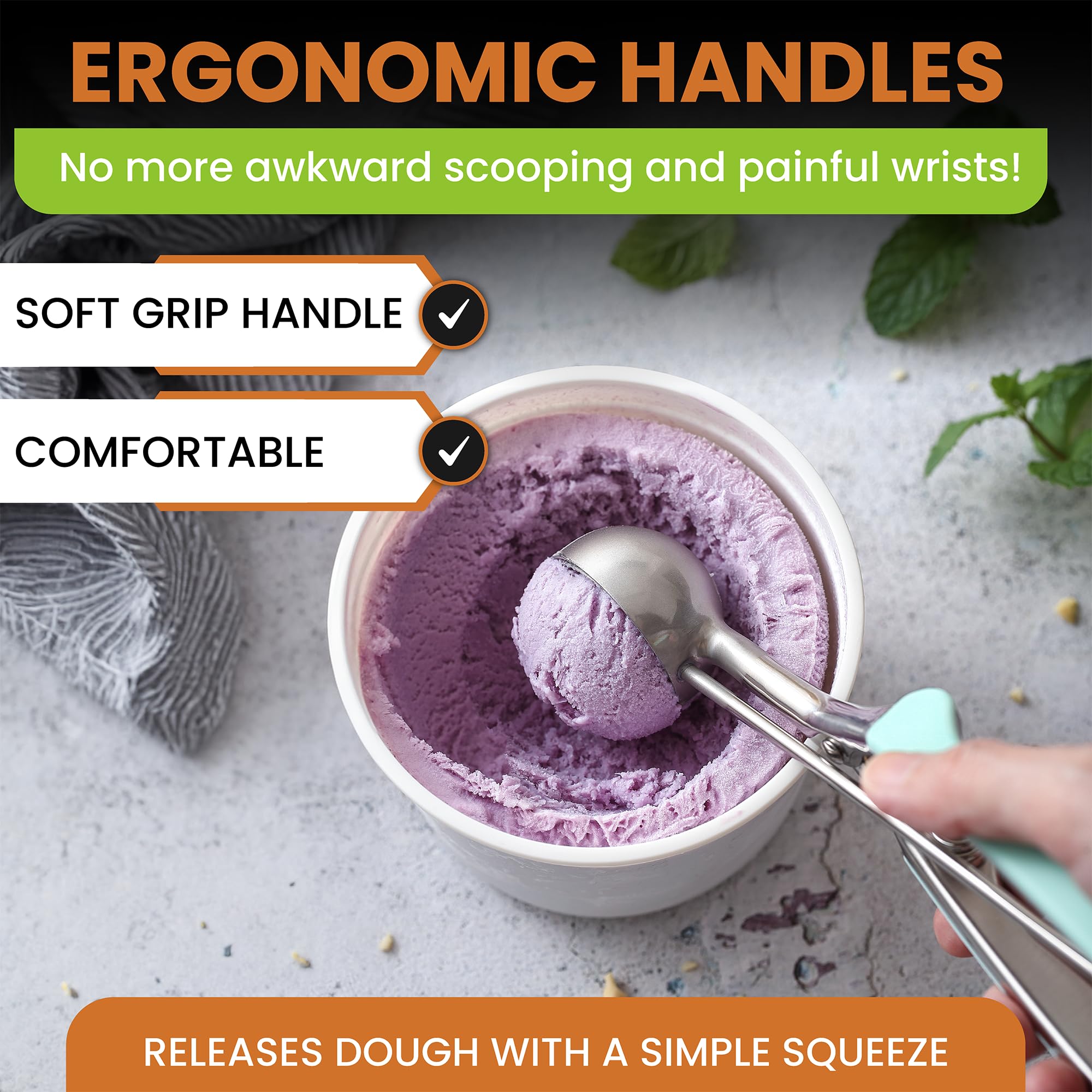 Spring Chef versatile scoop for cookies, cupcakes, meatballs, and ice cream.