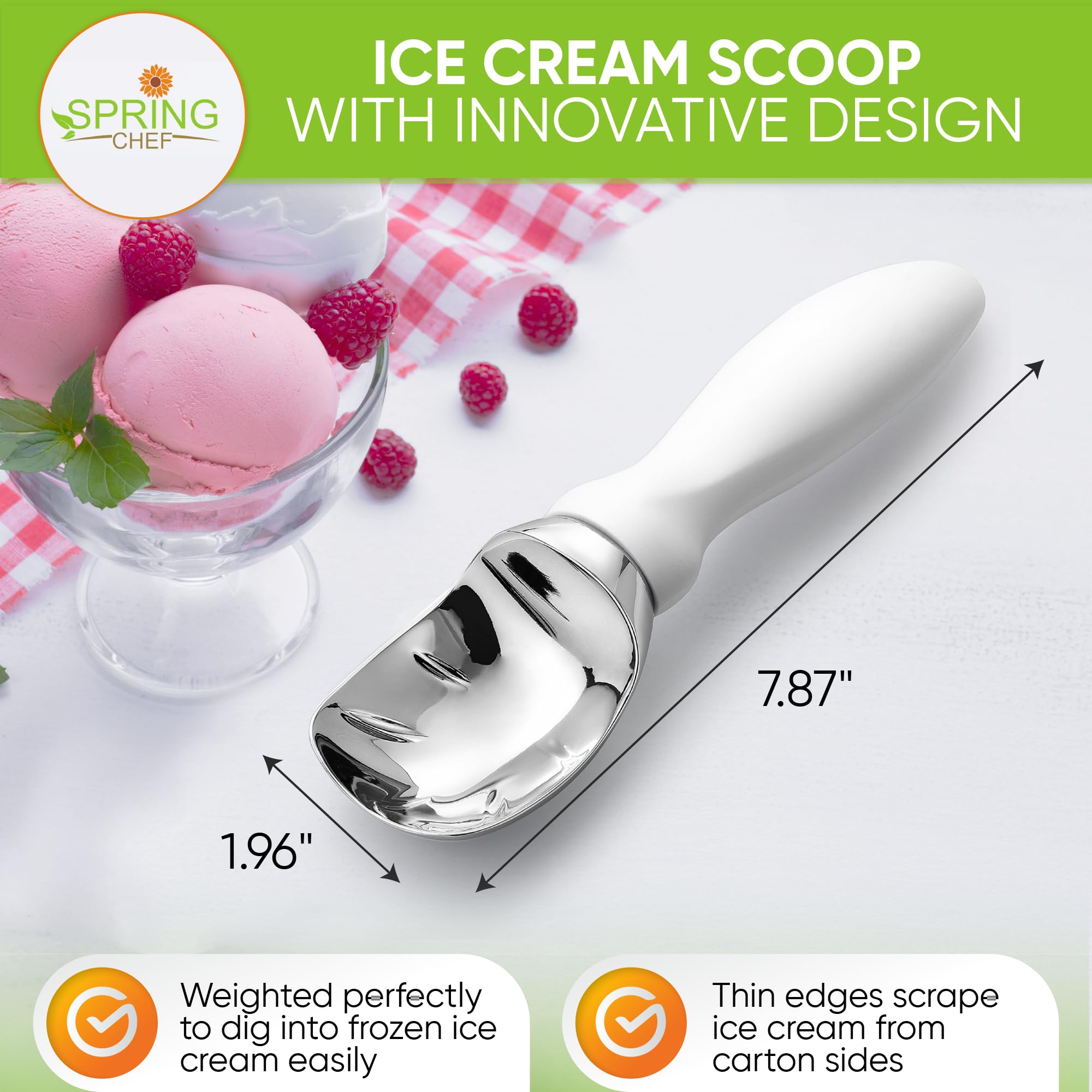 Spring Chef scoop shows comfortable ergonomic handle for easy grip