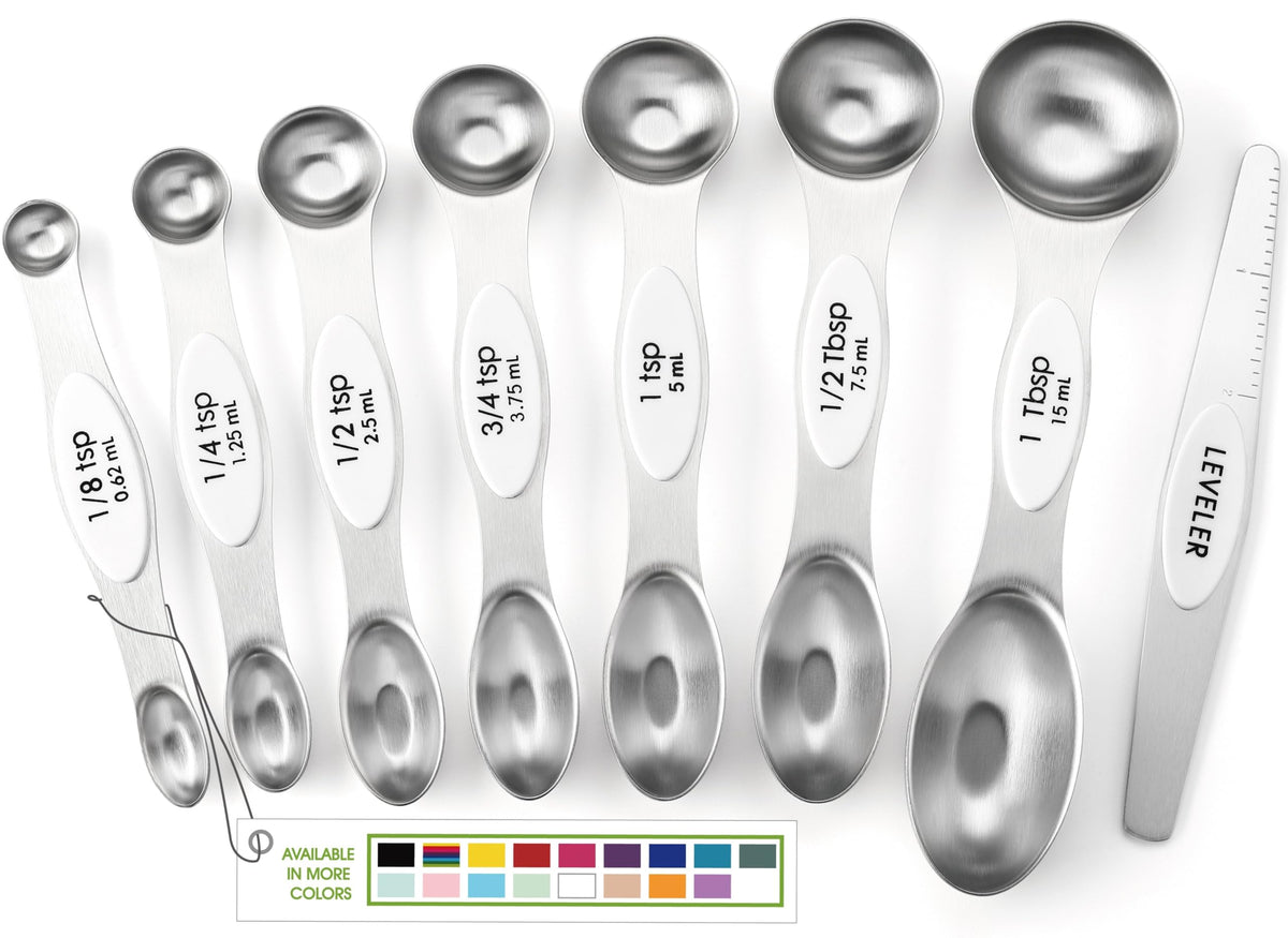 Spring Chef white stainless steel measuring spoons with oval end fit spice jars for precise seasoning