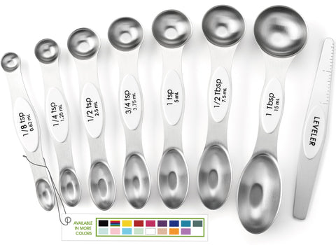 Spring Chef white stainless steel measuring spoons with oval end fit spice jars for precise seasoning