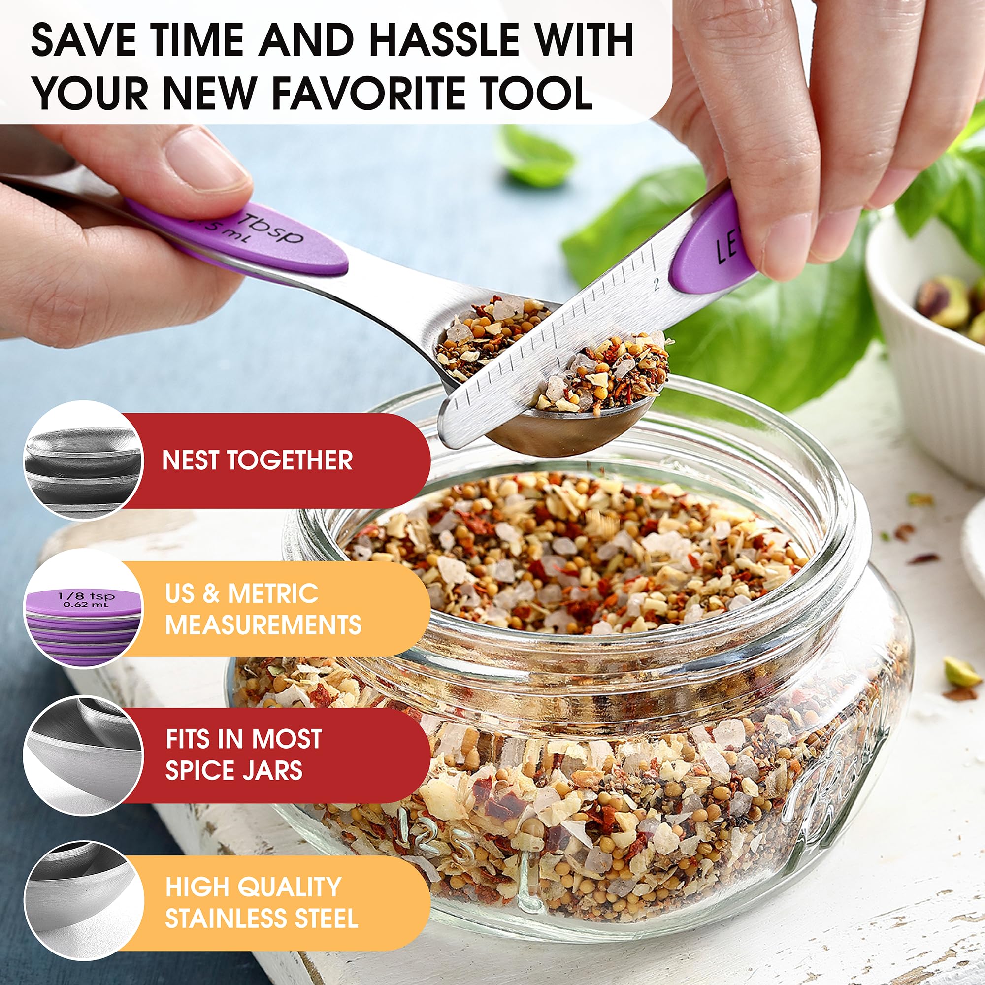Spring Chef spoons feature US and metric markings that won’t fade.