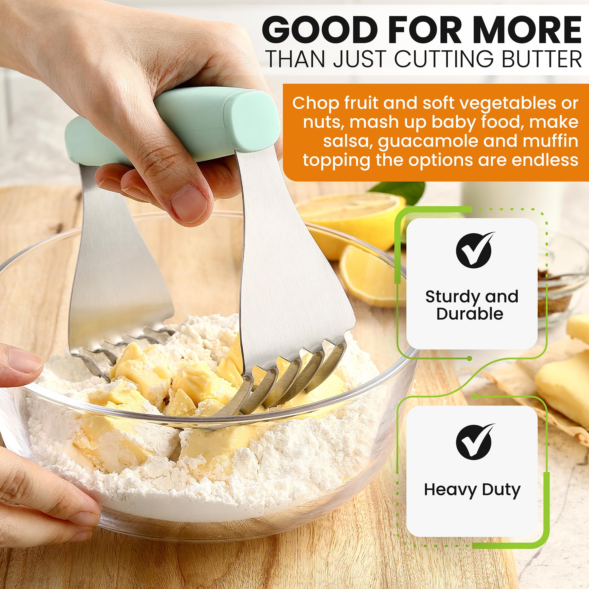 Spring Chef XL soft grip handle reduces hand fatigue