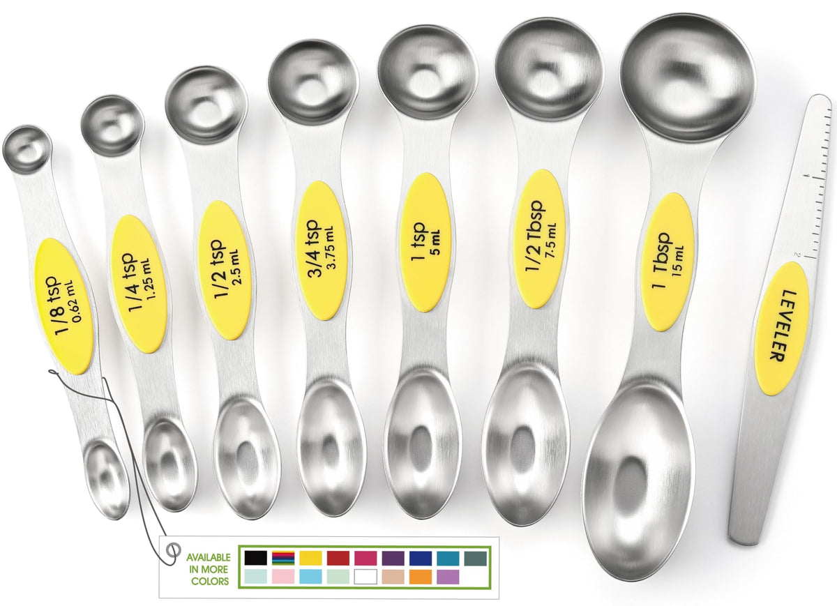 Spring Chef yellow magnetic measuring spoons set for precise dry ingredients.