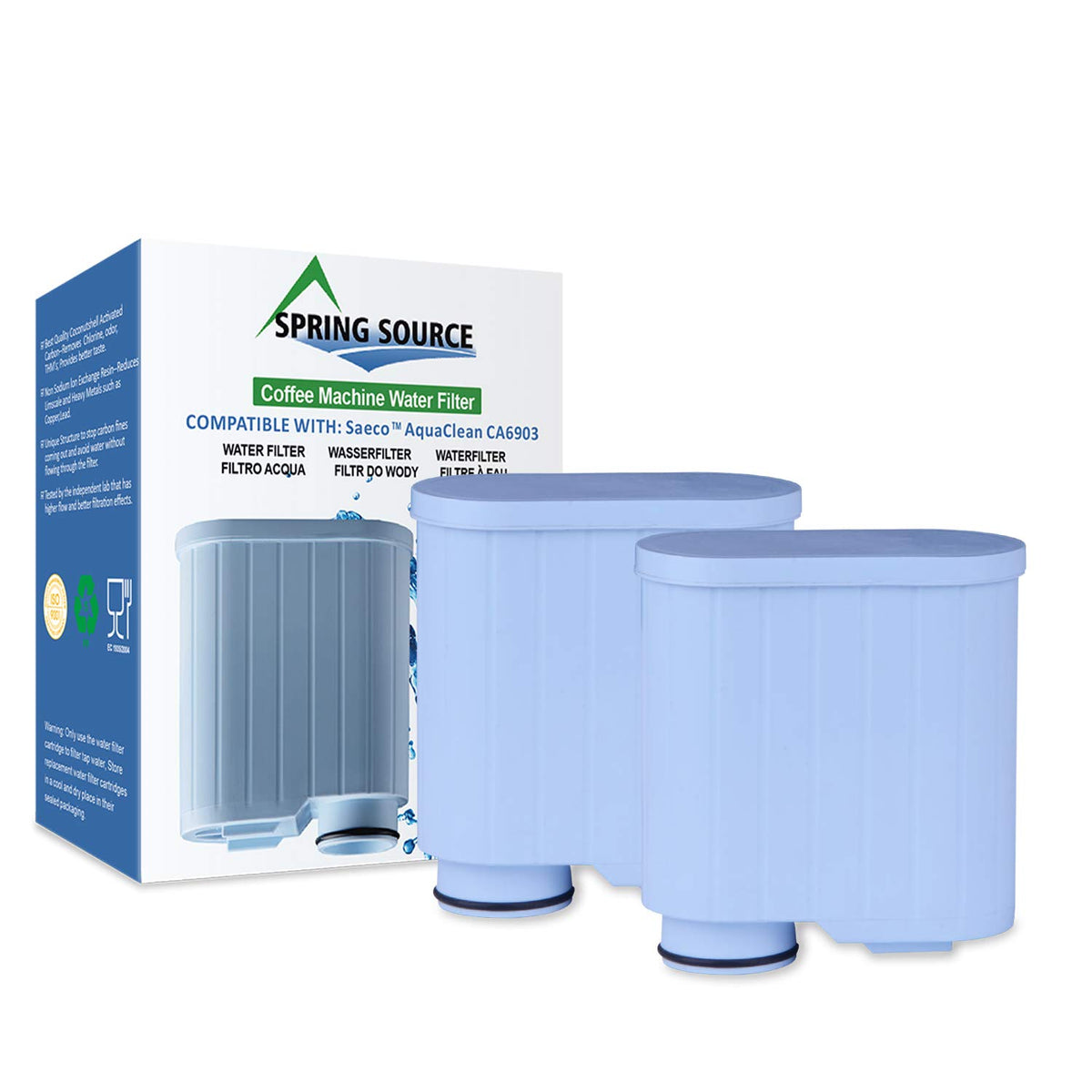 Spring Source CMF009 2-pack water filter for Philips Saeco enhances coffee clarity.
