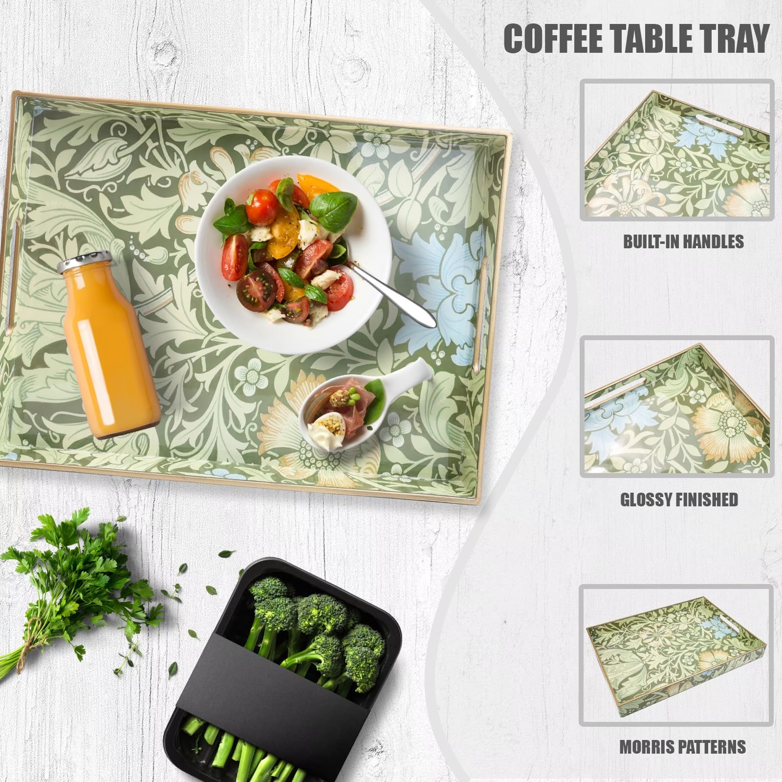 Spsyrine lightweight tray with built-in handles, easy to carry between rooms.