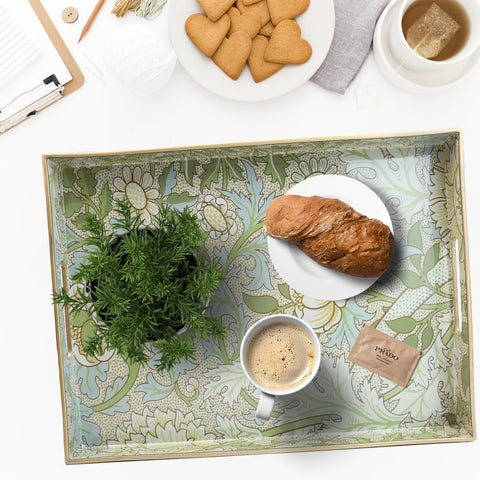 Spsyrine plastic decorative tray on coffee table adds color and organization