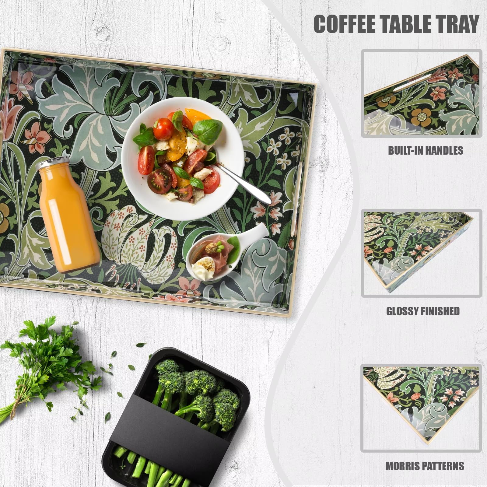 Spsyrine tray on a coffee table with snacks and drinks organized