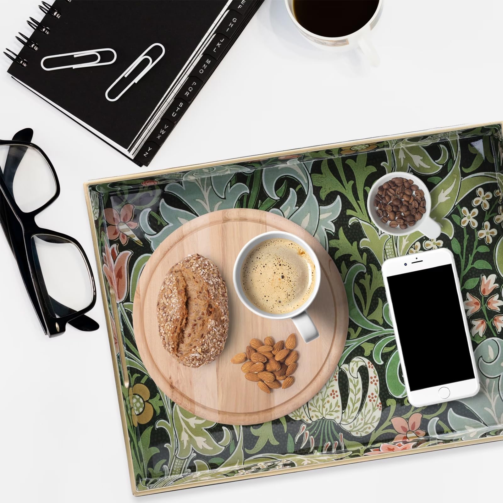 Golden Lily tray shown in red or blue colors to match decor