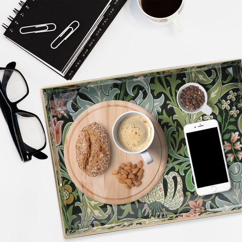 Golden Lily tray shown in red or blue colors to match decor