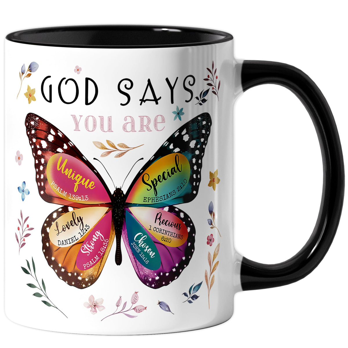 Spwasplo butterfly mug 11oz with hand-painted flowers for daily devotion.