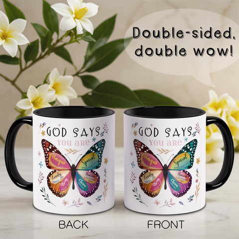 Spwasplo hand-painted flowers frame a butterfly for faith-inspired reflection.