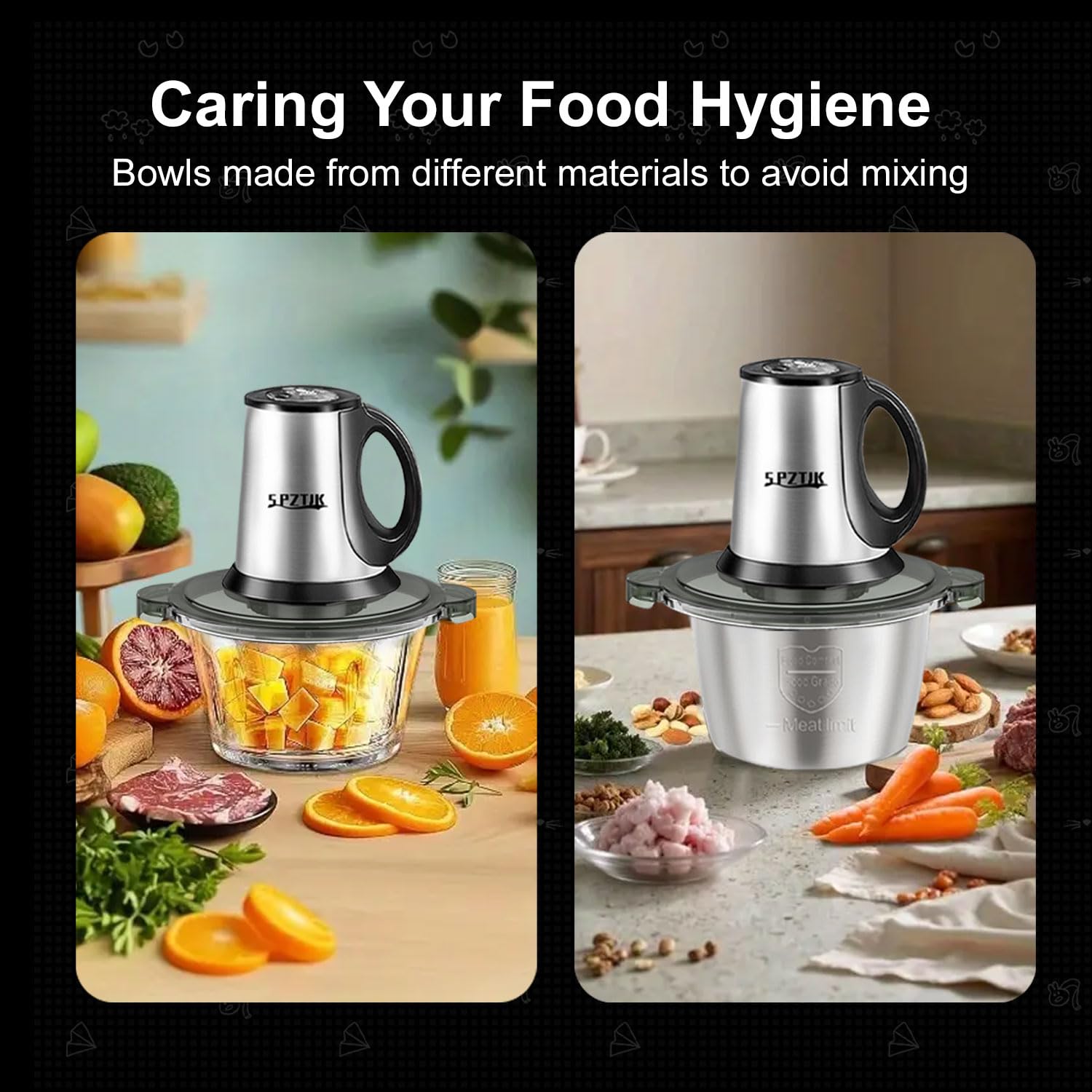 SPZTJK 8-cup glass bowl for fresh, hygienic chopping tasks.