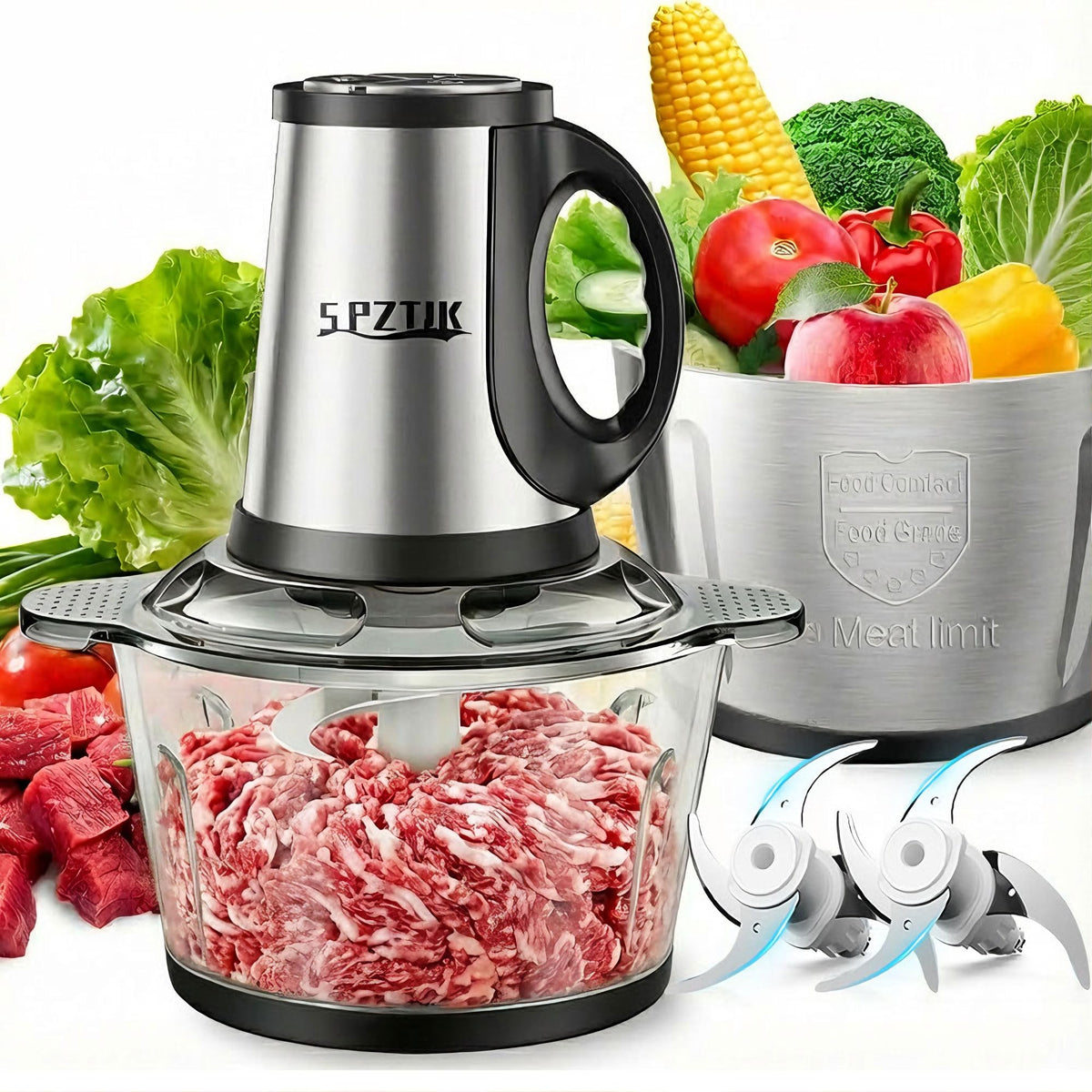 SPZTJK 3-Speed Processor top view showing compact design with dual bowls for versatile prep.