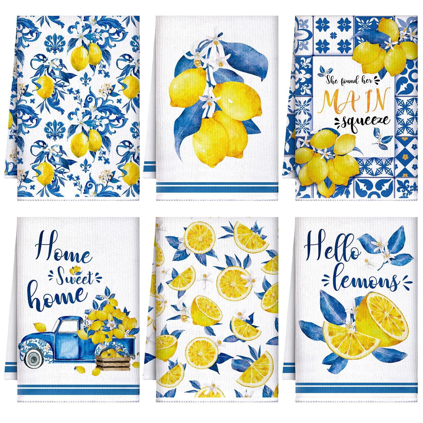Sratte lemon tile towel pattern, highly absorbent microfiber for quick kitchen cleanup