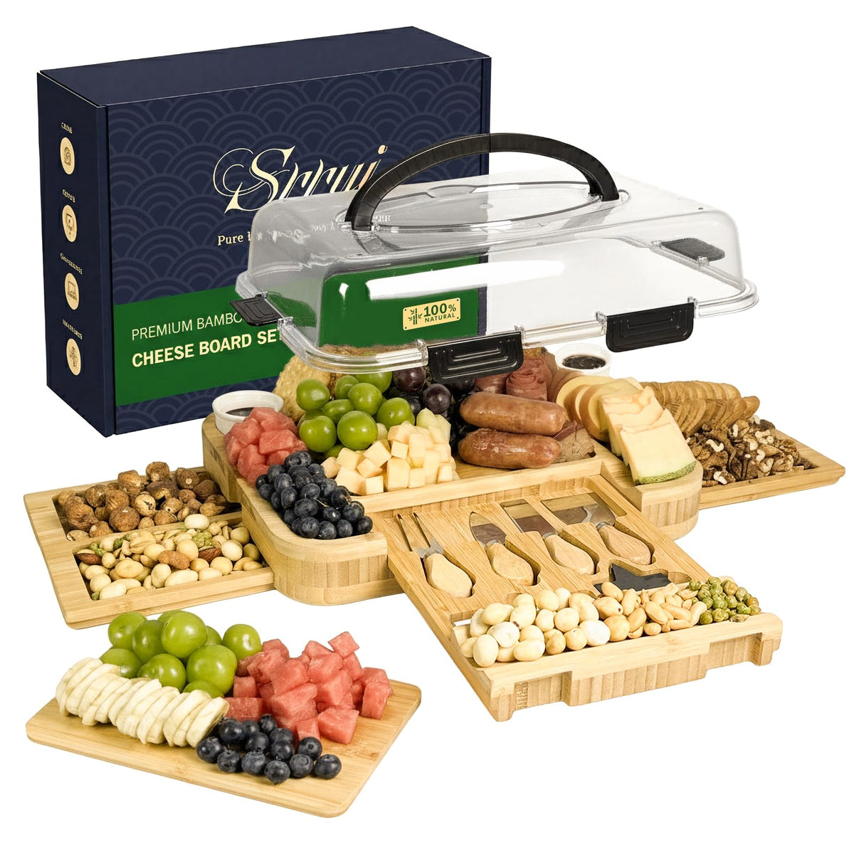 SRRUI charcuterie board with lid ready for travel and elegant presentation