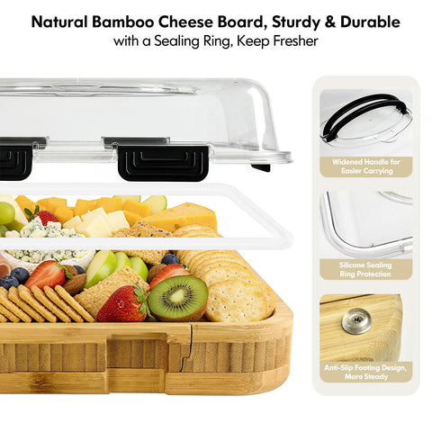 Two wide handles facilitate carrying the lightweight bamboo tray
