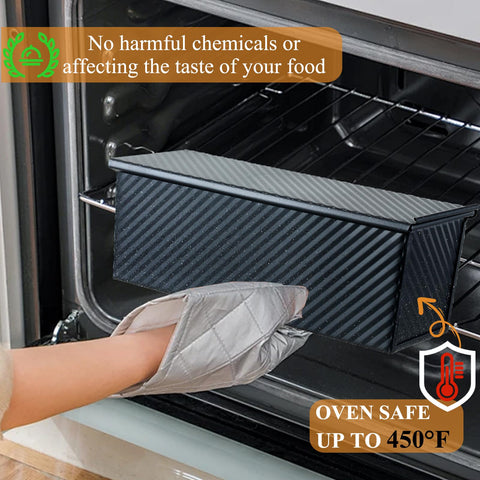 SS&CC loaf pan with lid, easy release and quick cleanup after baking.