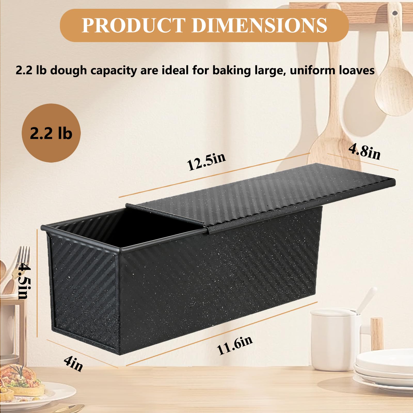SS&CC Pullman loaf pan with lid, heavy-duty carbon steel, even heat distribution for consistent crust.