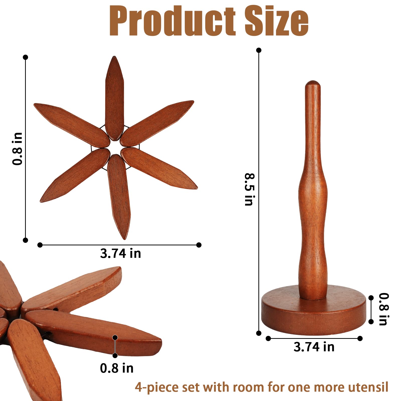 SSFUN 4-piece walnut trivet set for versatile heat protection of pots, pans, and bowls