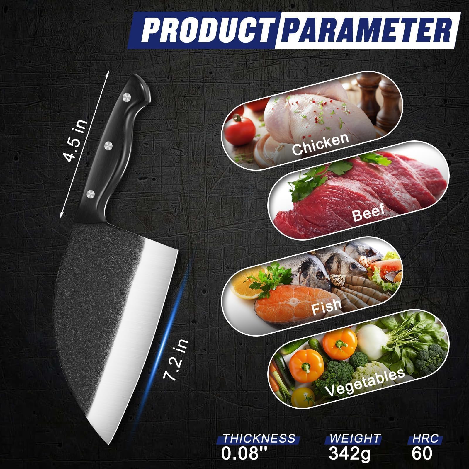 SSGP forging Serbian chef knife carbon steel blade resists rust and wear.