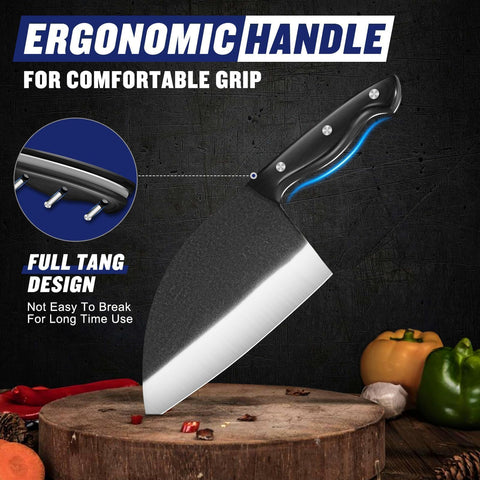 SSGP forging Serbian chef knife full tang view emphasizes balanced control during slicing.