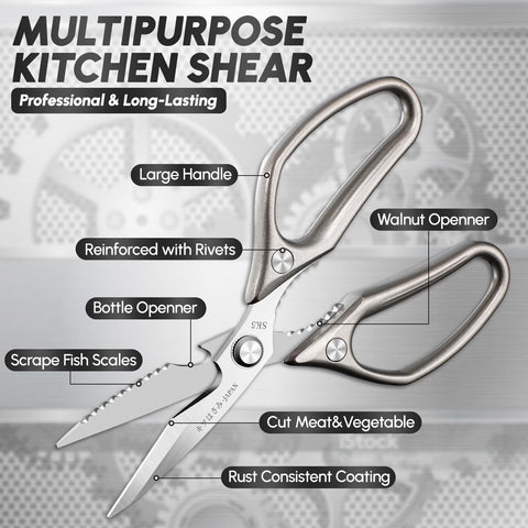 SSGP kitchen shears ergonomic-handle: comfortable grip reduces strain during extended chopping.