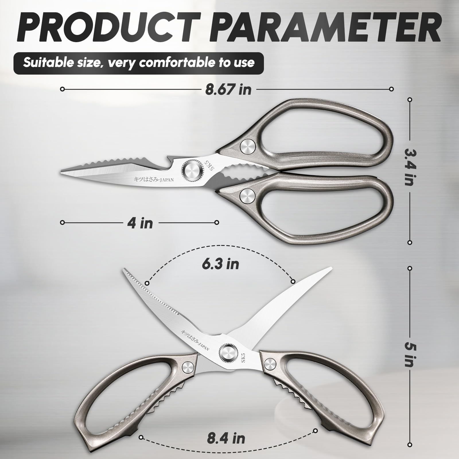 SSGP kitchen shears sharp-blades: clean cuts through poultry, meat, and vegetables.