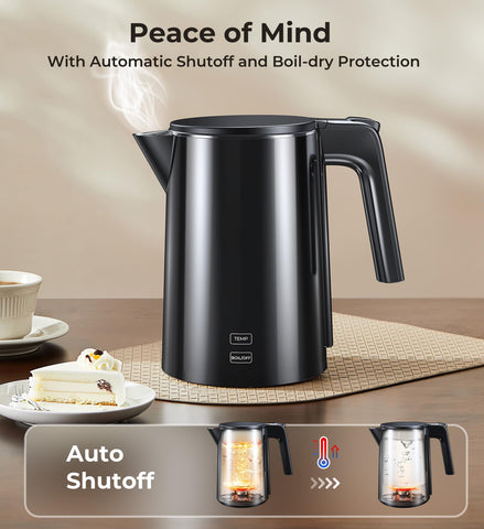 SSYFEI electric kettle auto shut-off prevents overheating.