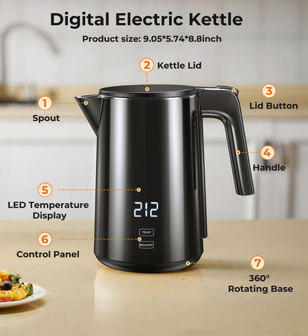 SSYFEI black finish kettle design fits modern kitchens.