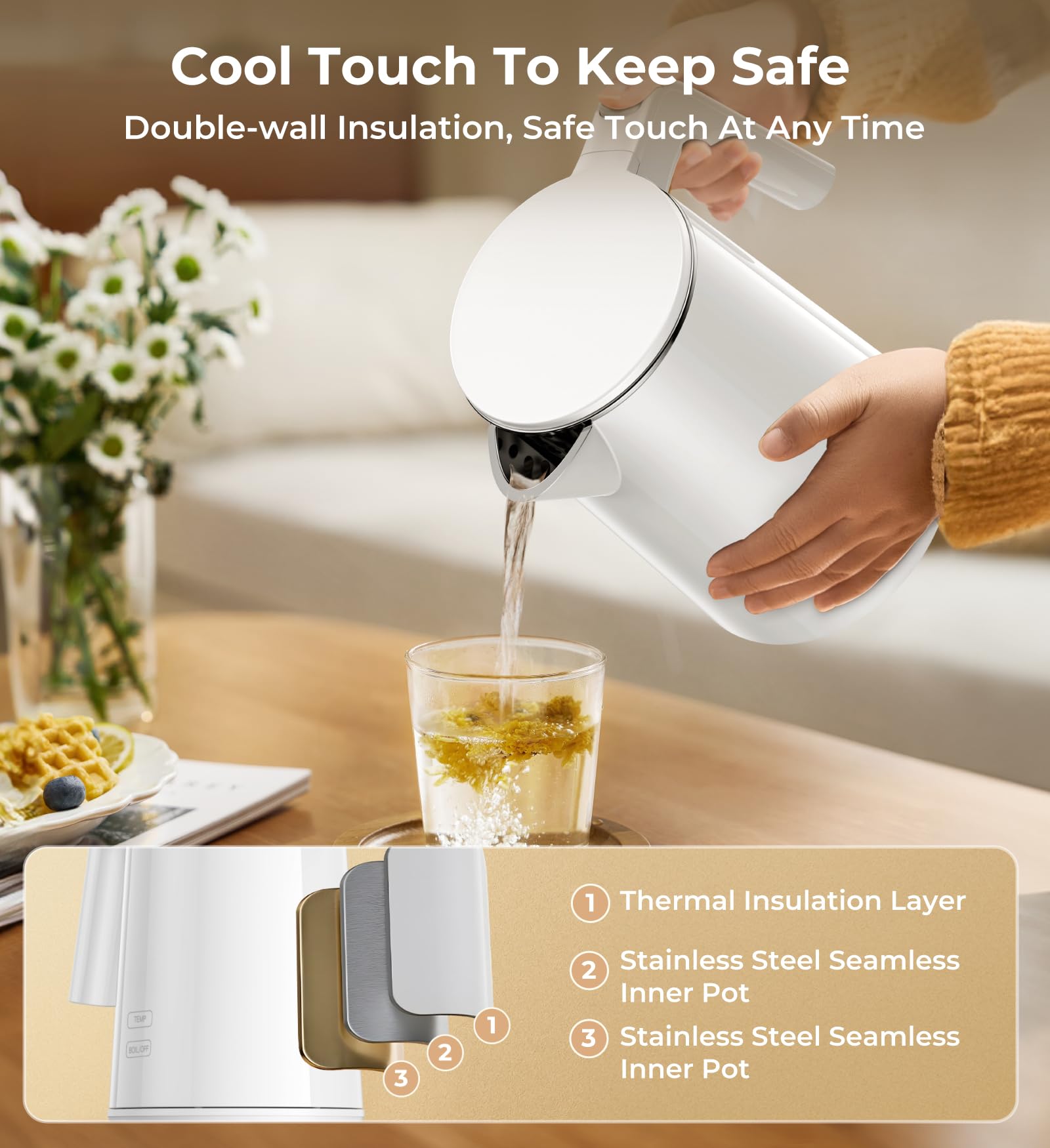 SSYFEI double-wall lid provides damped opening to reduce splashes.