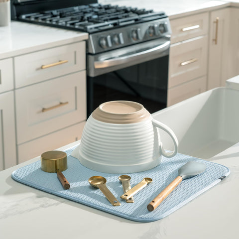 S&amp;T INC. dish drying mat with dishes on it showing versatile countertop placement