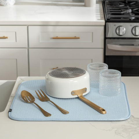 S&amp;T INC. dish drying mat under the sink catching drips for an organized drying area