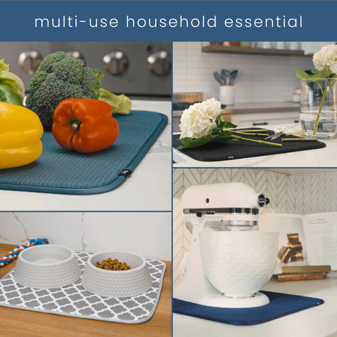 S&T INC. navy dish drying mat is reusable and machine washable for easy care