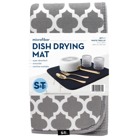 S&T INC dish drying mat white trellis pattern for modern kitchens.