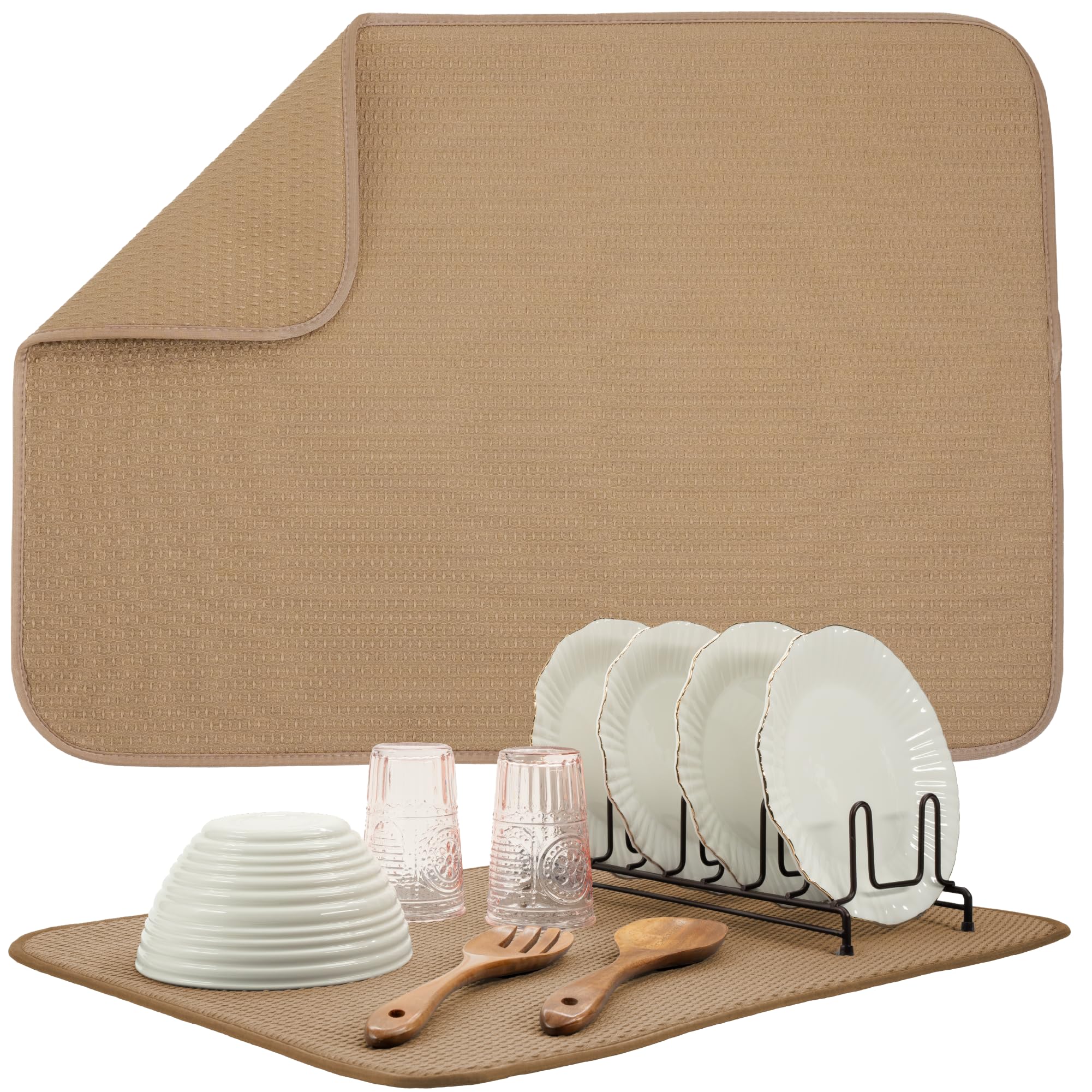 S&T INC. Dish Drying Mat XL with absorbent microfiber dries dishes quickly.