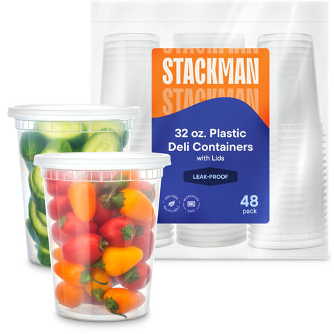 Stack Man deli storage containers keep soups, salads, and nuts neatly stored.