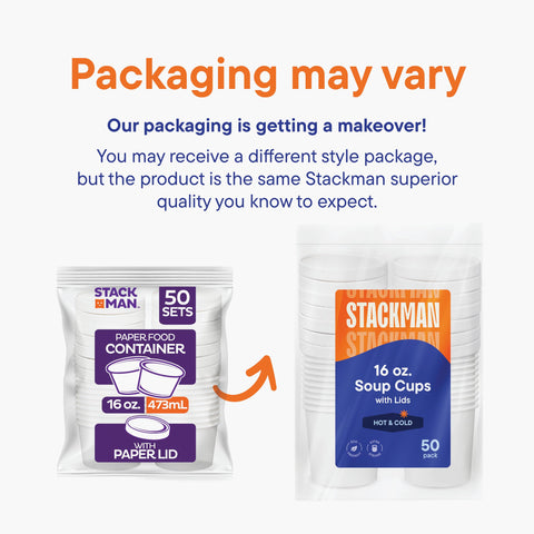 Stack Man white takeout container design supports branded presentation for soups or frozen desserts.