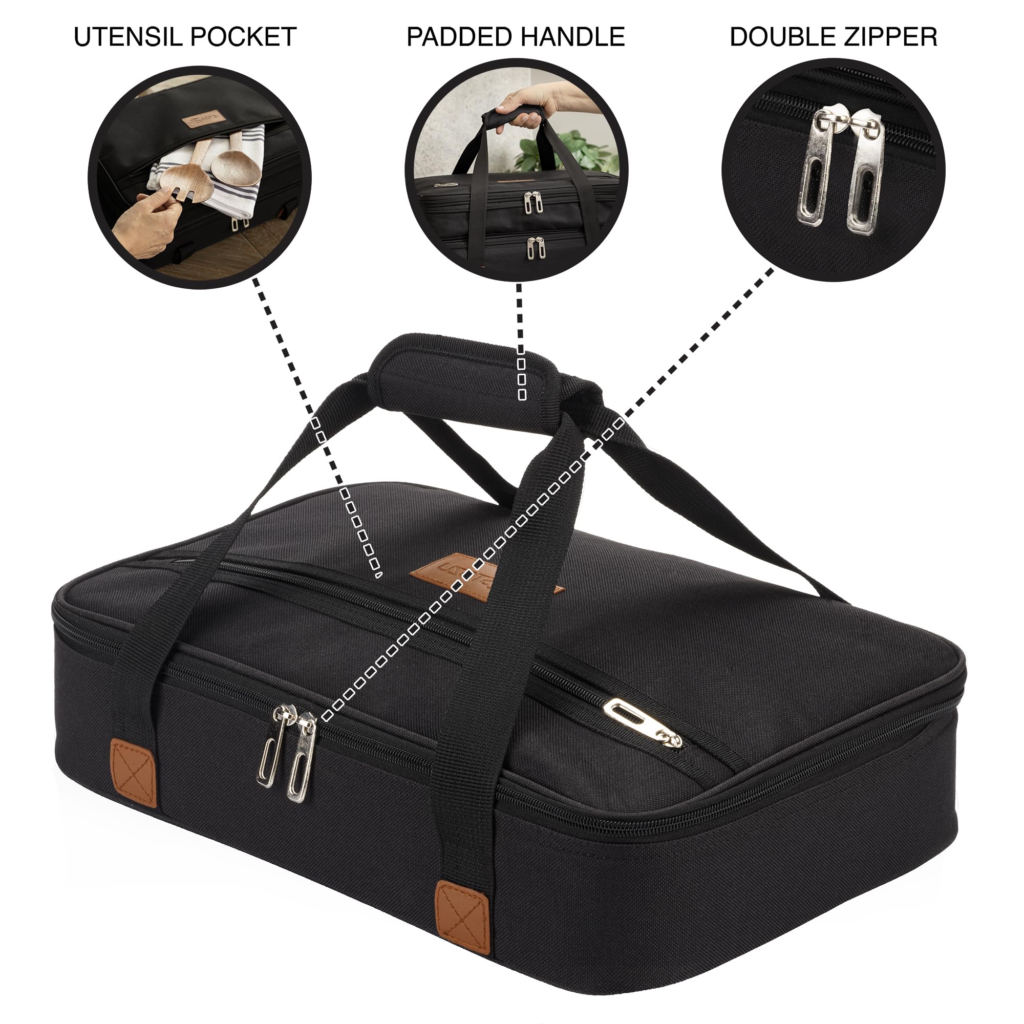 Stack Store Plus More main compartment measures 16W x 11D, fits standard bakeware.