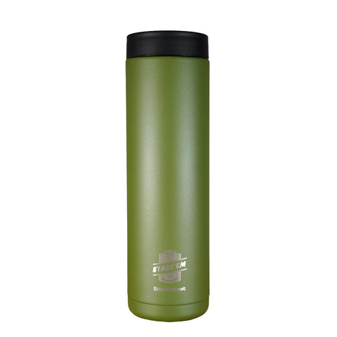 Stack'Em two-can insulated colster in green keeps beverages cold during outdoor adventures.