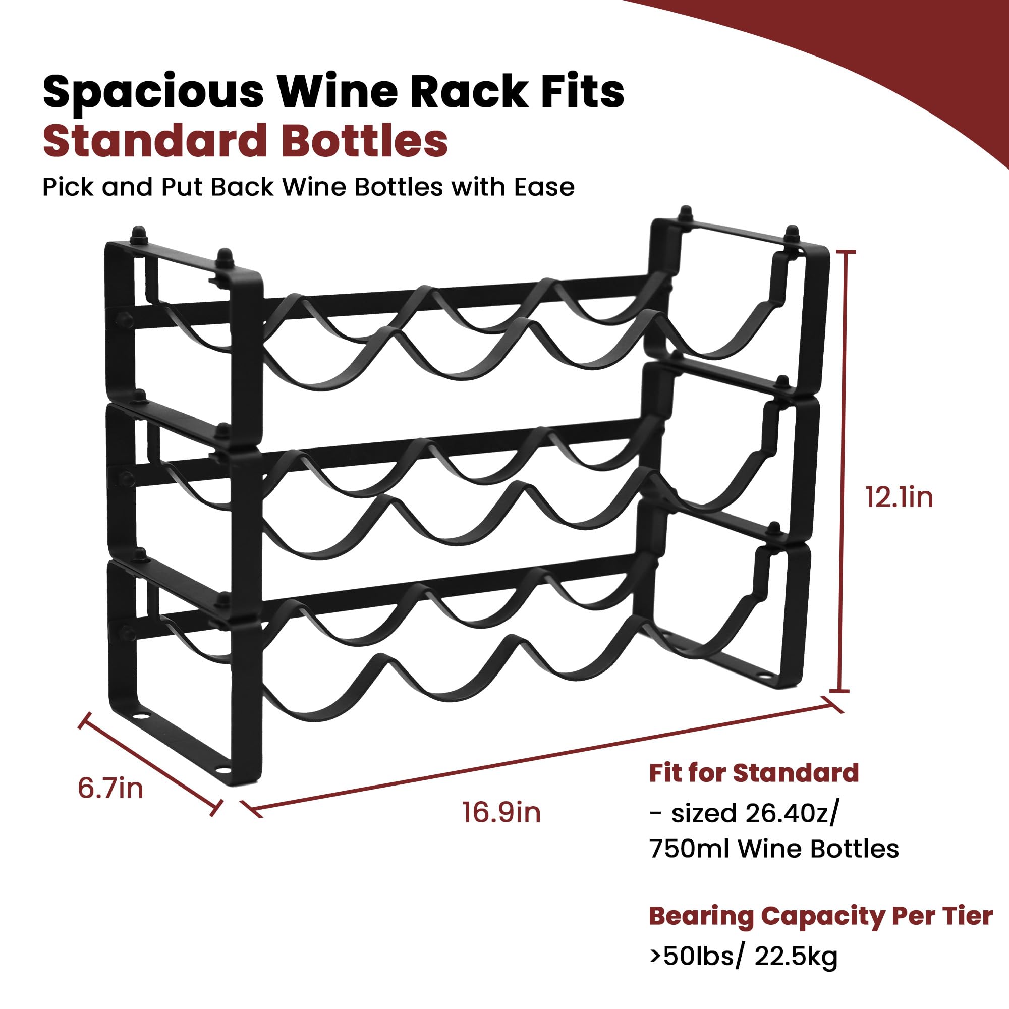 STAEVER black wine rack side view highlighting compact footprint for small spaces
