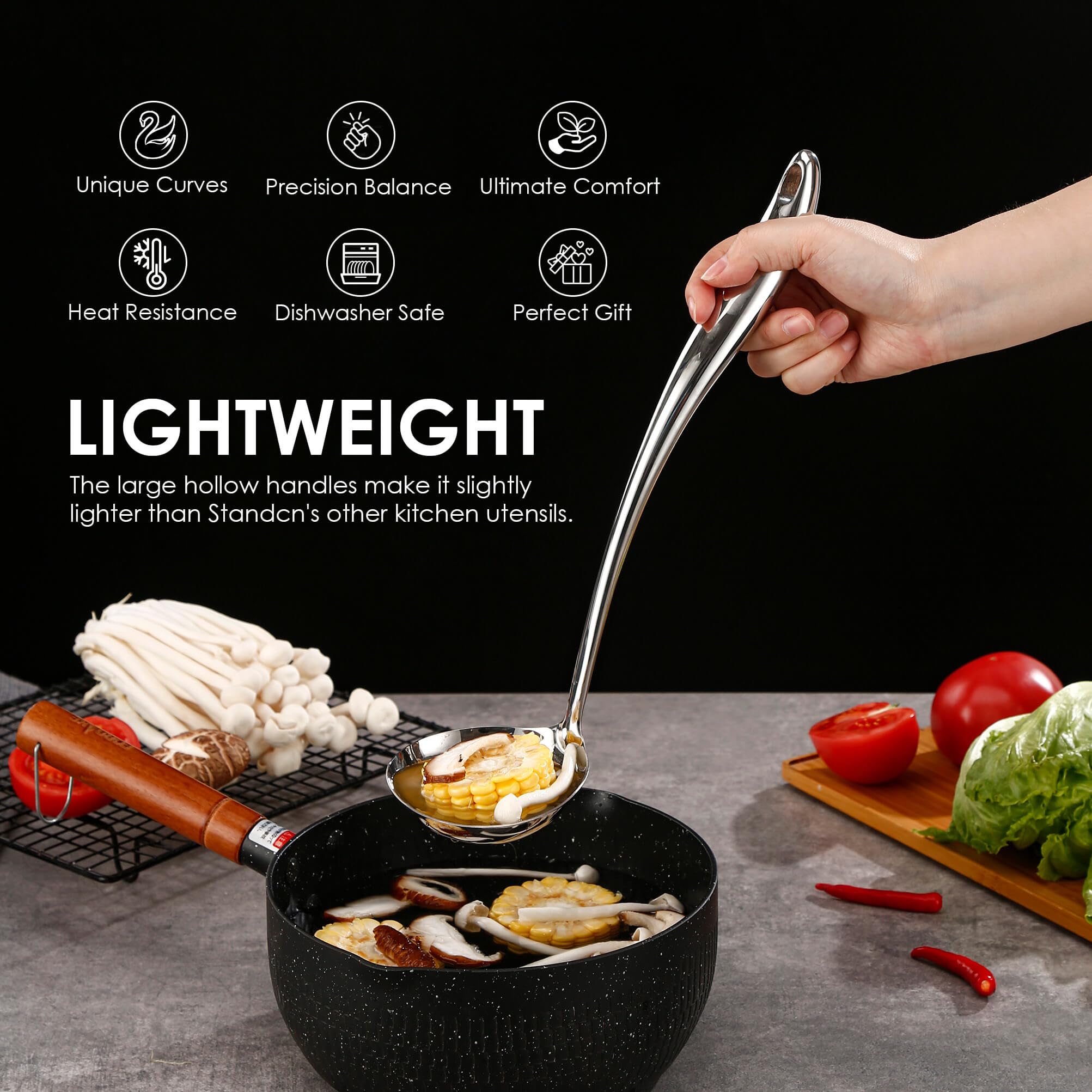 Standcn skimmer spoon lifts without splatter