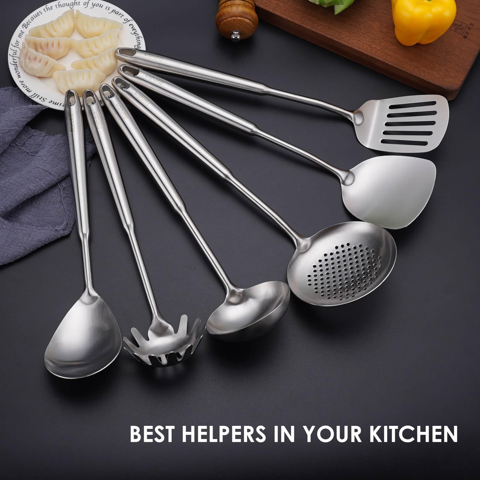 Standcn 6pc utensils large spoon: versatile serving for sauces, stews, and sides.